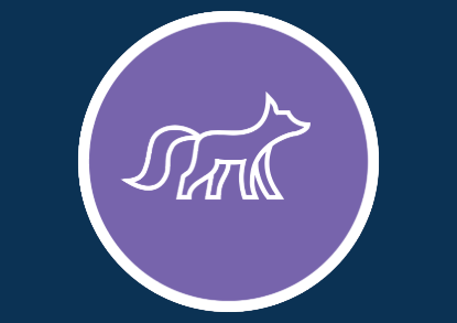 A fox centered in a circle against a vibrant purple background