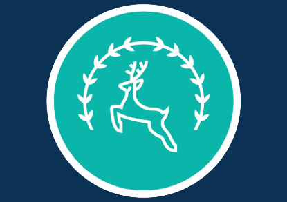 A deer centered in a circle against a green background