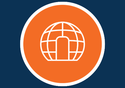 An ornament centered in a circle against a vibrant orange background