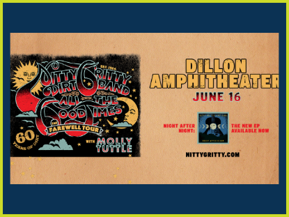 Poster for Nitty Gritty Dirt Band tour, featuring vibrant colors and dynamic design, promoting their upcoming concert dates.