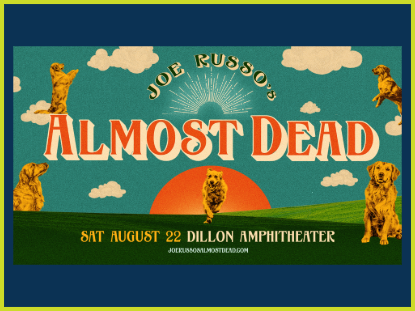 Poster for Joe Russo's Almost Dead tour, featuring vibrant colors and dynamic design, promoting their upcoming concert date.