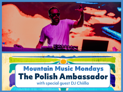 Live performance of Mountain Music Mondays with The Polish Ambassador entertaining the audience