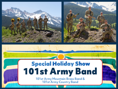 Live performance of Mountain Music Mondays with 101st Army Band entertaining the audience