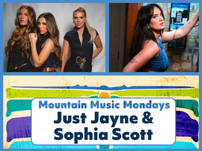 Live performance of Mountain Music Mondays with Just Jayne and Sophia Scott entertaining the audience