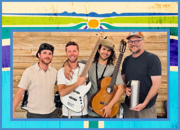 Live performance of Mountain Music Mondays with Los Hermanos Latin Funk entertaining the audience