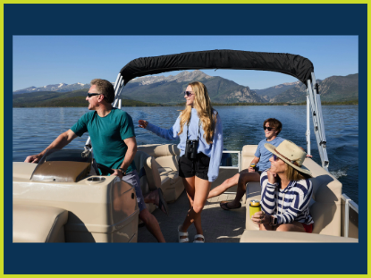 Four smiling individuals are enjoying a relaxing day on a pontoon boat
